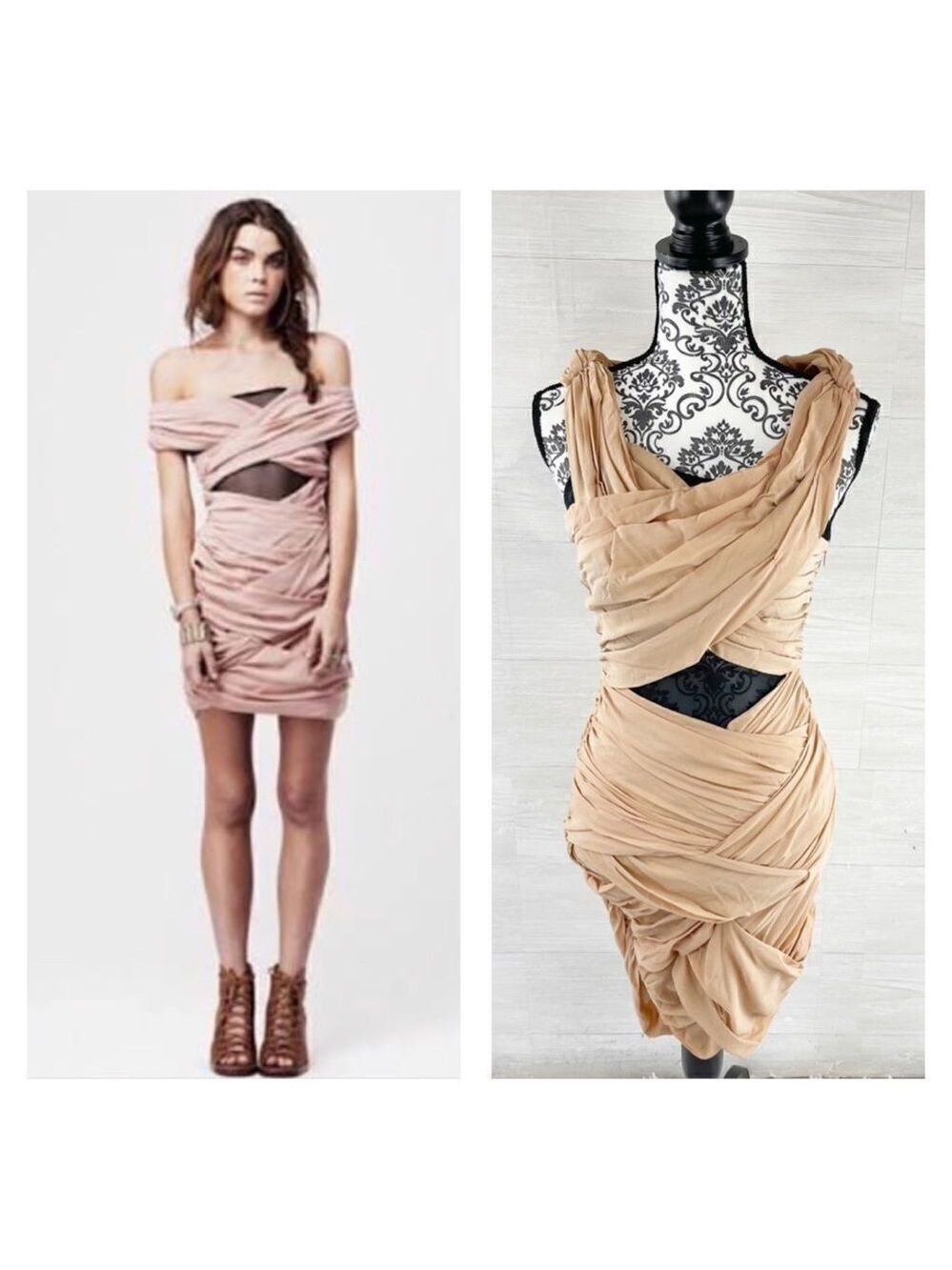 Shakuhachi Bandage Off Shoulder Mesh Silk Dress